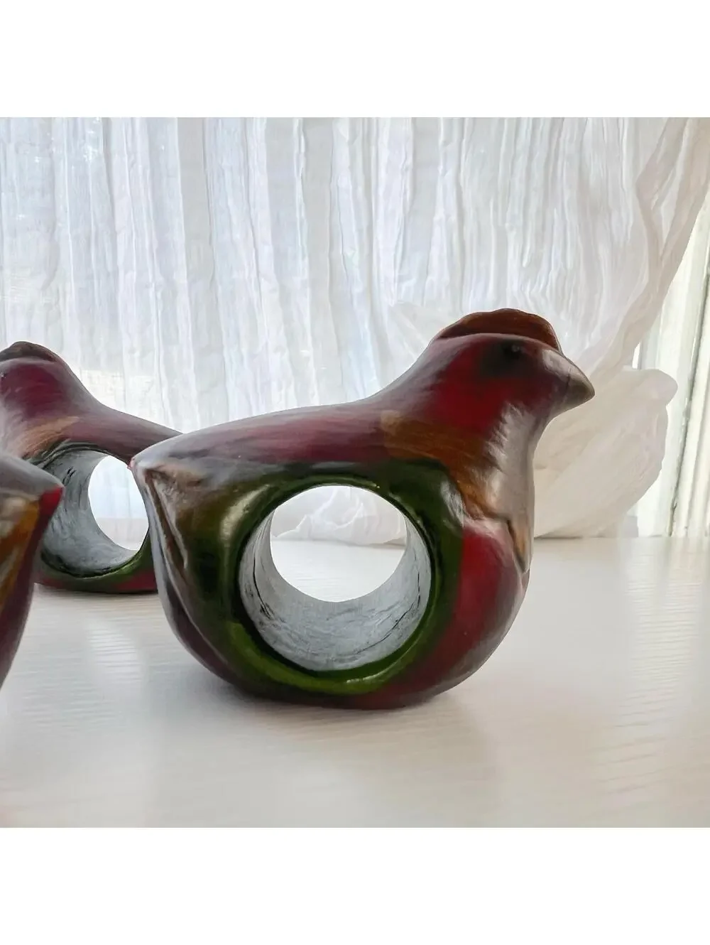 Pier 1 Imports Hand Painted Wood Bird Napkin Rings Set of 4 Red Cardinal Figural